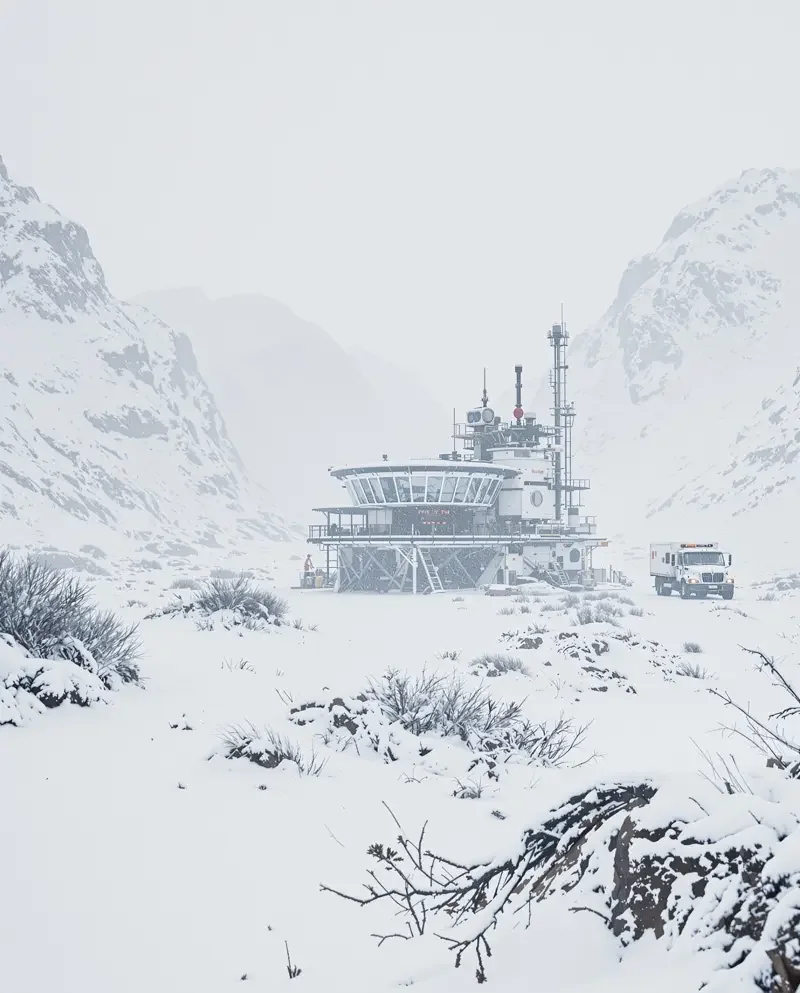 韩国电影表妹纪录片《雾白极地站》封面,雾白调午后暴雪中极地科考站远景